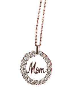 Sterling Silver 'Mom' Crystal Circle Pendant Necklace & Earring set NIB
